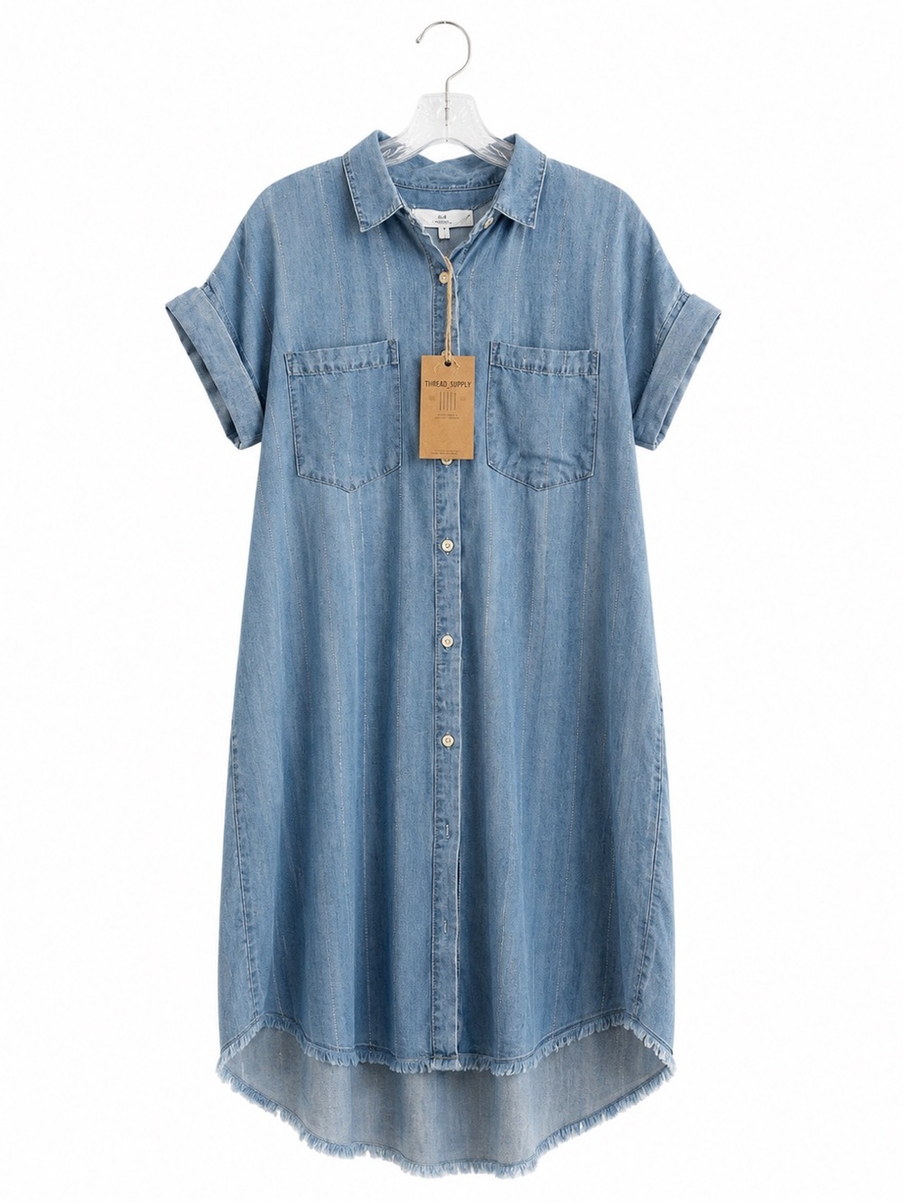 𝘛𝘏𝘙𝘌𝘈𝘋 & 𝘚𝘜𝘗𝘗𝘓𝘠 🅽🆆🆃 tencil Lyocell Frayed Edge Dress pinstripe